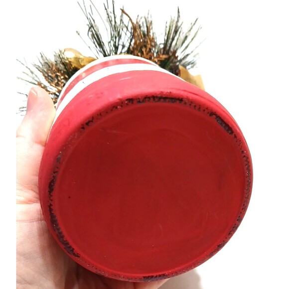 Christmas Arrangement Red Gold Painted Crackle Mason Jar Farmhouse Shabby Chic - Picture 7 of 8